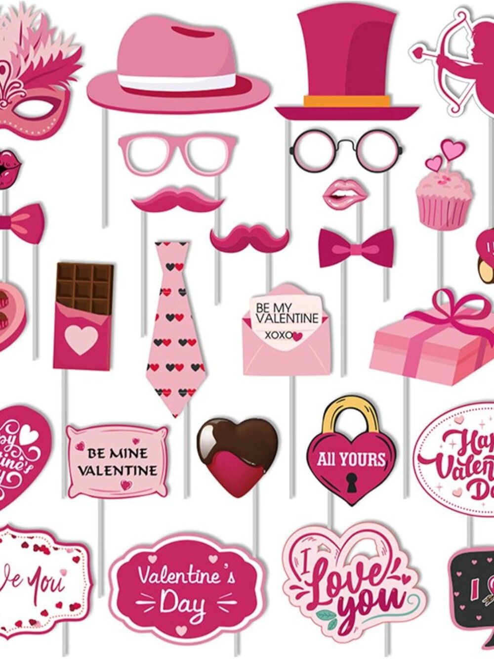 Valentines Day Photo Booth Props Kit, 28PCS Photography Props, Funny DIY Picture
